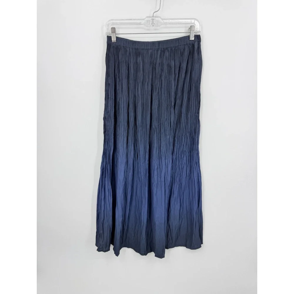 Uniqlo Ines de la Fressange Ombre‎ gradient crinkle Pleated Maxi Skirt M Navy